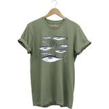 Fishing Balıkçılık Uzunkanat Orkinos Tuna Balığı Baskılı %100 Pamuk Regular Fit T-Shirt - XL - Haki