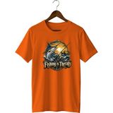 Fishing Is Therapy Baskılı Unisex Tişört Balıkçılık Outdoor Deniz Balığı Temalı Bisiklet Yaka - Beyaz - XL