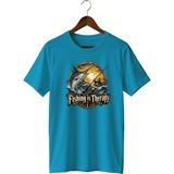 Fishing Is Therapy Baskılı Unisex Tişört Balıkçılık Outdoor Deniz Balığı Temalı Bisiklet Yaka - Beyaz