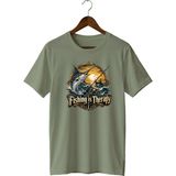 Fishing Is Therapy Baskılı Unisex Tişört Balıkçılık Outdoor Deniz Balığı Temalı Bisiklet Yaka - Siyah - XL