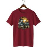 Fishing Is Therapy Baskılı Unisex Tişört Balıkçılık Outdoor Deniz Balığı Temalı Bisiklet Yaka - Siyah