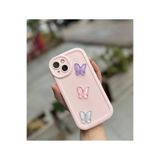 FİŞNEİLETİŞİM iPhone 13 Uyumlu 3D Kelebek Detaylı Silikon Kılıf, Pudra