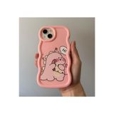FİŞNEİLETİŞİM iPhone 14 Plus/15 Plus ile Uyumlu Dinazorlu Silikon Kılıf, Pembe