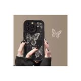 FİŞNEİLETİŞİM iPhone 14 Pro Max ile Uyumlu Kalın Kenarlı Kelebek Desenli Silikon Kılıf, Siyah
