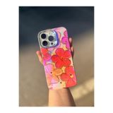 FİŞNEİLETİŞİM iPhone 14 ProMax ile Uyumlu Pembe Çiçek Desenli Yağlı Boya Kılıf