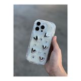 FİŞNEİLETİŞİM iPhone 15 Pro ile Uyumlu, White Cream, 3D Kalplı Taşlı Silikon Kılıf