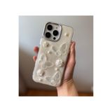 FİŞNEİLETİŞİM iPhone 15 Pro Uyumlu, 3D Kelebek Desenli, White Cream Arka Kapak Kılıf