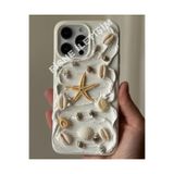 FİŞNEİLETİŞİM iPhone 15 Pro Uyumlu, Deniz 3D Yıldızı Desenli, White Cream Kılıf