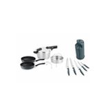 Fissler 4,5lt Glossy Düdüklü Tencere+buharda Pişirme Aparatı+fissler Cenit Pan 2'li Tava Seti - 24-28 Cm+karaca Proofcut Green 6 Parça Standlı Bıçak Seti Açık Gri