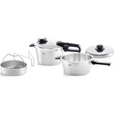 Fissler Premium Mat Düdüklü Tencere 4.5 L + 3.5 L Buhar Sepetli - Gümüş - 4,5 L
