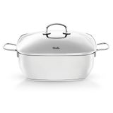 Fissler Secural/paslanmaz çelik kızartma tenceresi, kaplamalı (6,5 l – çap 28 cm) büyük güveç tenceresi kare, cam kapaklı, fırına uygun, indüksiyon, gümüş