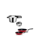 Fissler Vitaquick Edition 4,5 Lt Çelik Düdüklü Tencere + Kırmızı Cenit Tava Seti