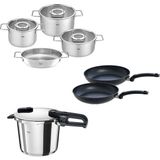 Fissler Vitaquick Edition 6 Litre Düdüklü Tencere ve Pure Collection 7 Parça Çelik Tencere Seti - Gümüş