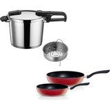 Fissler Vitaquick Edition Çelik 6 Lt Düdüklü Tencere ve Kırmızı Cenit Tava Seti - Standart