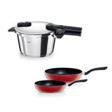 Fissler Vitaquick Glossy 4,5 Litre Düdüklü Tencere + Kırmızı Cenit Tava Set