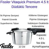 Fissler Vitaquick Premium 4.5 Lt Düdüklü Tencere + Dijital Hassas Mutfak Tartı Hediye - 4,5 L - Gümüş