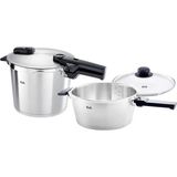 Fissler Vitaquick Premium Cam Kapak ve Buhar Aparatlı Düdüklü Tencere Seti - 3,5 Lt + 6 Lt - Gri