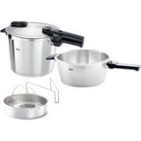 Fissler Vitaquick Premium Cam Kapak ve Buhar Aparatlı Düdüklü Tencere Seti - 4 Lt + 8 Lt - Gri