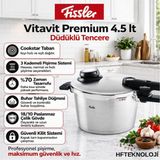Fissler Vitavit Premium Düdüklü Tencere 4,5 Lt + Dijital Mutfak Tartısı Hedeiye - İnox
