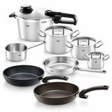 Fissler Vitavit Premium Mat Düdüklü Tencere 4.5L Buhar Sepetli + Original Profi Collection Metal Kapak 8 Parça Tencere Seti 24cm Tavalı + Tava Seti Avantaj Paketi FSPKT1