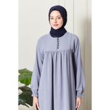 Fistan Tesettür Büzgü Robadan Önü Düğmeli Viskon Kumaş Anne Elbisesi Namaz Elbisesi Buz Mavisi 42-44