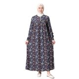 Fistan Tesettür Büzgü Robadan Önü Düğmeli Viskon Kumaş Anne Elbisesi Namaz Elbisesi Çıtır Desen Mavi 54-56