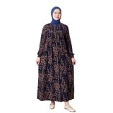 Fistan Tesettür Büzgü Robadan Önü Düğmeli Viskon Kumaş Anne Elbisesi Namaz Elbisesi Dal Desen Lacivert 42-44