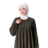 Fistan Tesettür, Büzgü Robadan Önü Düğmeli Viskon Kumaş Anne Elbisesi Namaz Elbisesi Haki 54-56