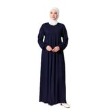 Fistan Tesettür Büzgü Robadan Önü Düğmeli Viskon Kumaş Anne Elbisesi Namaz Elbisesi Lacivert 46-48