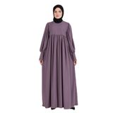 Fistan Tesettür Büzgü Robadan Önü Düğmeli Viskon Kumaş Anne Elbisesi Namaz Elbisesi Lila L/XL