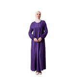 Fistan Tesettür Büzgü Robadan Önü Düğmeli Viskon Kumaş Anne Elbisesi Namaz Elbisesi Mor 54-56