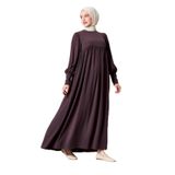 Fistan Tesettür Büzgü Robadan Önü Düğmeli Viskon Kumaş Anne Elbisesi Namaz Elbisesi mürdüm 42-44