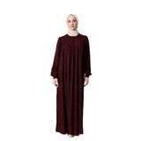 Fistan Tesettür Çiçek Desenli Yuvarlak Roba Anne Tesettür Elbisesi Çizgi Desen Bordo 50-52