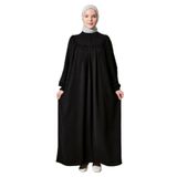 Fistan Tesettür Çiçek Desenli Yuvarlak Roba Anne Tesettür Elbisesi Siyah 50-52