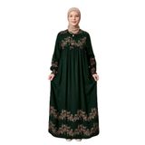 Fistan Tesettür Düz Robadan Önü Düğmeli Viskon Kumaş Anne Elbisesi Namaz Elbisesi İnce Çiçekli Haki 50-52
