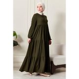 Fistan Tesettür Eteği Kat Kat Bürümcük Çingene Elbise Tesettür Elbise Anne Elbisesi Namaz Elbisesi Haki 38-40