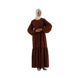 Fistan Tesettür Önden Fermuarlı İKİ Kat Fır Fır Detaylı Aerobin Tesettür Elbise Namaz Elbisesi Anne Elbisesi Kahverengi 46-48