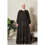 Fistan Tesettür Tesettür Giyim Anne Elbises Namaz Elbissi Viskon Çiçek Boydan Elbise V Roba Balık Elbise Büyük Beden Çizgi Desen Haki 46-48