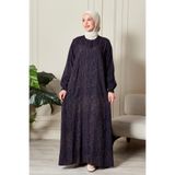 Fistan Tesettür Tesettür Giyim Anne Elbises Namaz Elbissi Viskon Çiçek Boydan Elbise V Roba Balık Elbise Büyük Beden Çizgi Desen Lacivert 50-52