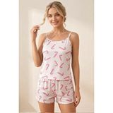 Fit Women Kadın Baston Şeker Desenli Ip Askılı Şortlu Pijama Takımı 4613 Pembe - XL