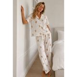 FİT WOMEN Kadın Loose Kalıp Pamuklu Kırık Beyaz Pijama Takımı