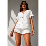 Fit Women Kadın Süprem Gömlek Şort Düğme Beyaz Pijama Takımı - 2XL