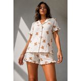 Fit Women Kadın Süprem Gömlek Şort Düğme Kar Beyaz Pijama Takımı