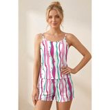 Fit Women Kadın Yıldız ve Kalp Desenli Çizgili Ip Askılı Şortlu Pijama Takımı 4612 Çok Renkli - 2XL