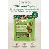 Fitfit Doğal Içerikli Lezzet Topları | Antep Fıstıklı Fındık Ezmesi Dolgulu Hurma Meyve Topları 100 gr x 5 Adet