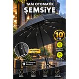 fitfiyat 10 TEL Tam Otomatik Açılır Kapanır Rüzgara Dayanıklı Siyah Ekstra Güçlü Şemsiye