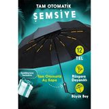 Fitfiyat 12 Tel Tam Otomatik Aç Kapa Unisex Rüzgara Dayanıklı Şemsiye - Antrasit - Siyah