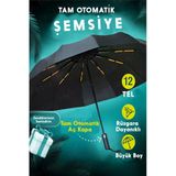 fitfiyat 12 TEL Tam Otomatik Açılır Kapanır Rüzgara Dayanıklı Siyah Ekstra Güçlü Şemsiye