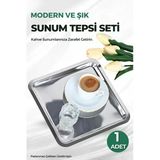 FİTHOME 1 Adet Paslanmaz Çelik Kare Kahve Sunum Tepsi Seti