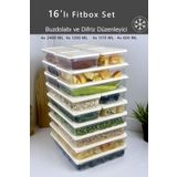 FİTHOME 16 Adet Fitbox Buzdolabı ve Buzluk Düzenleyici Hava Geçirmez Saklama Kabı Seti